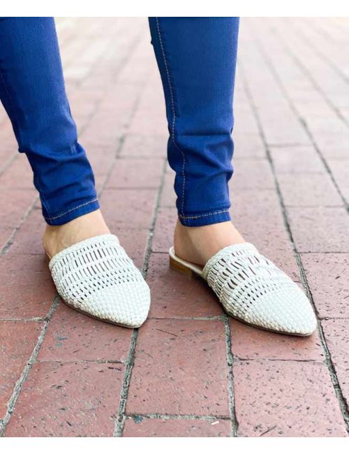 Woven flat cheap mules