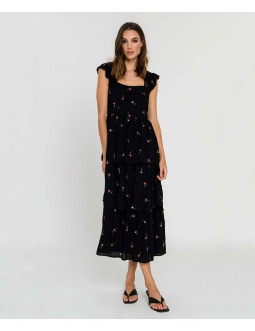 Floral Embroidered Tiered Maxi Dress