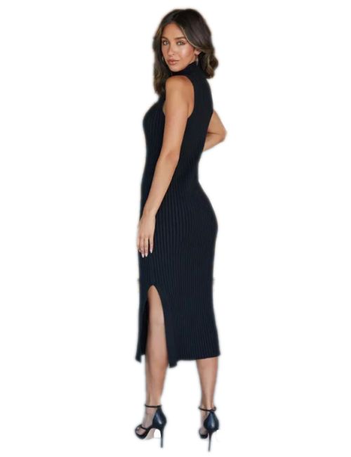 Black Ribbed Mock Turtleneck Fitted Dress Black Ribbed Mock Turtleneck Fitted Dress