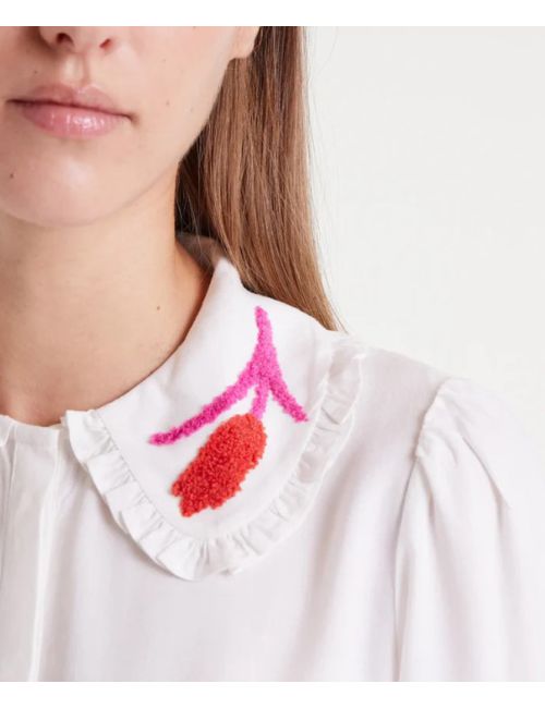 White Blouse with Stitched Tulip Collar Detail
