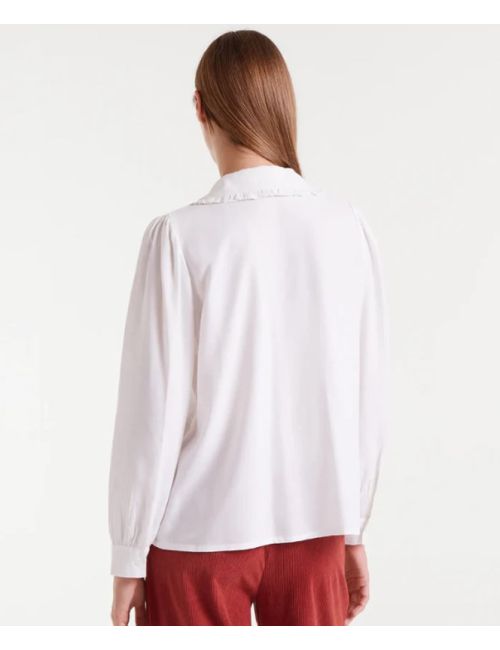 White Blouse with Stitched Tulip Collar Detail