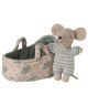 Baby Mouse in Blue Carry Cot