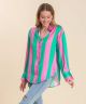 Pink and Green Striped Satin Top