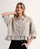 Striped Ruffle Hem Button Up Blouse