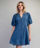 Denim Button Down Puff Sleeve Mini Dress