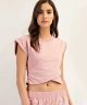Mineral Washed Dusty Rose Short Sleeve Wrap Top