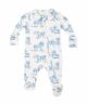 Blue Farm Toile Bamboo Zipper Footie