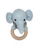 Blue Elephant Crocheted Wood Ring Rattle