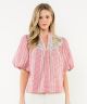 Puff Sleeve Gingham Top with Horse Embroidery
