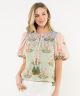 Embroidered Puff Sleeve Striped Top
