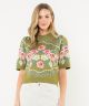 Green Floral Short Sleeved Sweater