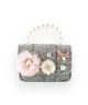 Mini Grey Tweed Purse Floral Appliques