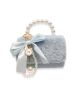 Mini Furry Blue Purse with Bow & Pearl Charm