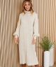 Chunky Beige Ribbed Knit Turtleneck Dress