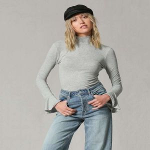 Gray Turtle Neck with Bell Long Sleeves