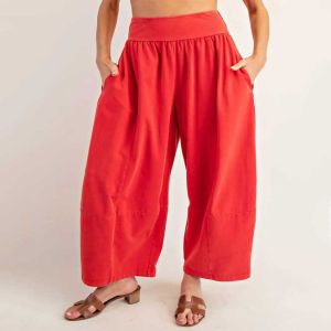 Red Mineral Washed Barrel Leg Pants