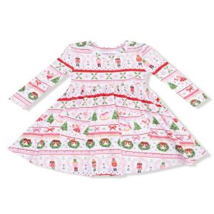 Pink Sugar Plum Fairy Fair Isle Twirly Long Sleeve Dress