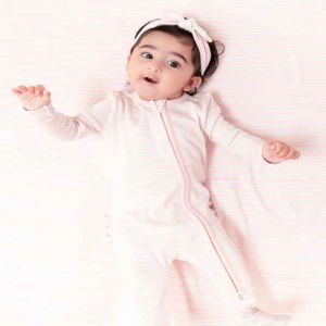 Pink Multi Stripe Ruffle Bottom 2 Way Zipper Footie