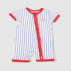 Baseball Stripe Shortie 2 Way Zipper Romper