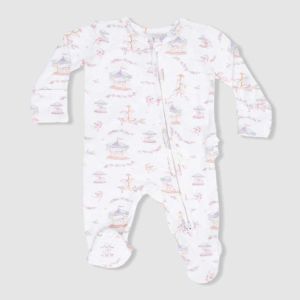 Carousel with Bows 2 Way Ruffle Back Zipper Footie