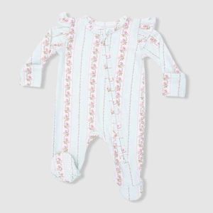 Antoinette Stripe 2 Way Ruffle Sleeve Zipper Footie