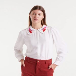 White Blouse with Stitched Tulip Collar Detail