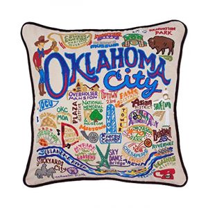 Oklahoma City Hand-Embroidered Pillow