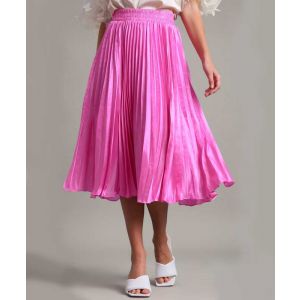 Pink Accordian Pleat Midi Skirt