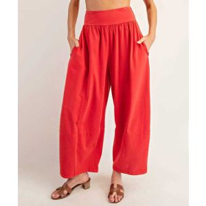 Red Mineral Washed Barrel Leg Pants