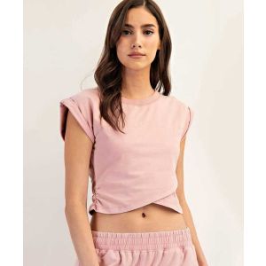 Mineral Washed Dusty Rose Short Sleeve Wrap Top