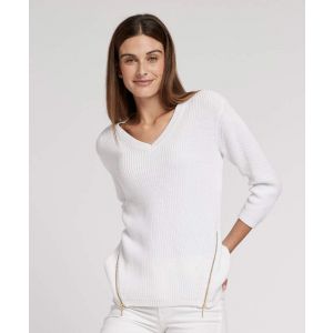 V-Neck Shaker Sweater with Zippers