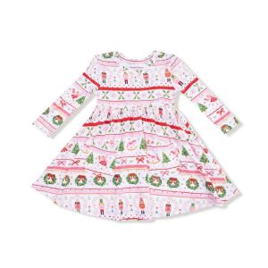 Pink Sugar Plum Fairy Fair Isle Twirly Long Sleeve Dress