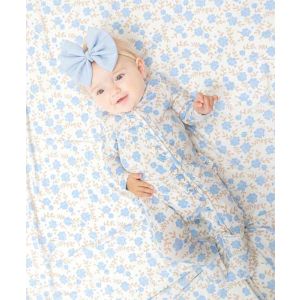 Baby Blue Floral Ruffle Bottom 2 Way Zipper  Footie