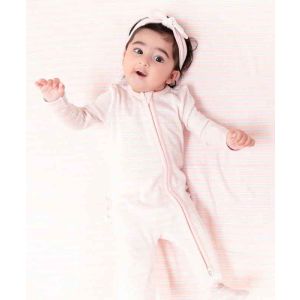 Pink Multi Stripe Ruffle Bottom 2 Way Zipper Footie