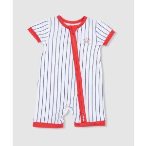 Baseball Stripe Shortie 2 Way Zipper Romper