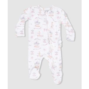 Carousel with Bows 2 Way Ruffle Back Zipper Footie