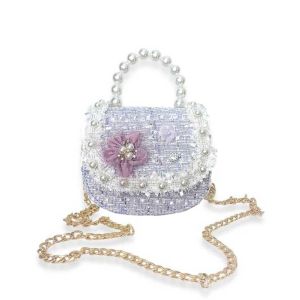 Mini Tweed Purse with Floral Accents