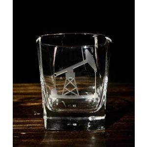 Oil Derrick Square Rocks Glass