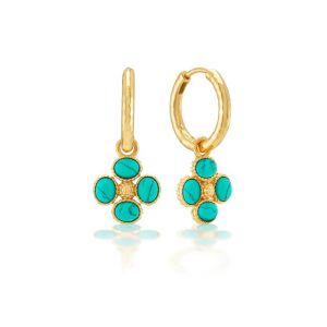 Berry and Turqoise Clover Hoop Earrings with Double Sided Charm