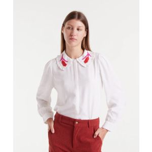 White Blouse with Stitched Tulip Collar Detail
