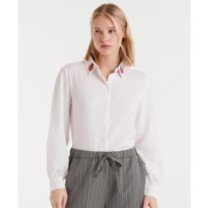 White Blouse with Stitched Strawberry Collar Detail
