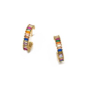 Rainbow Shimmer Gold Hoops